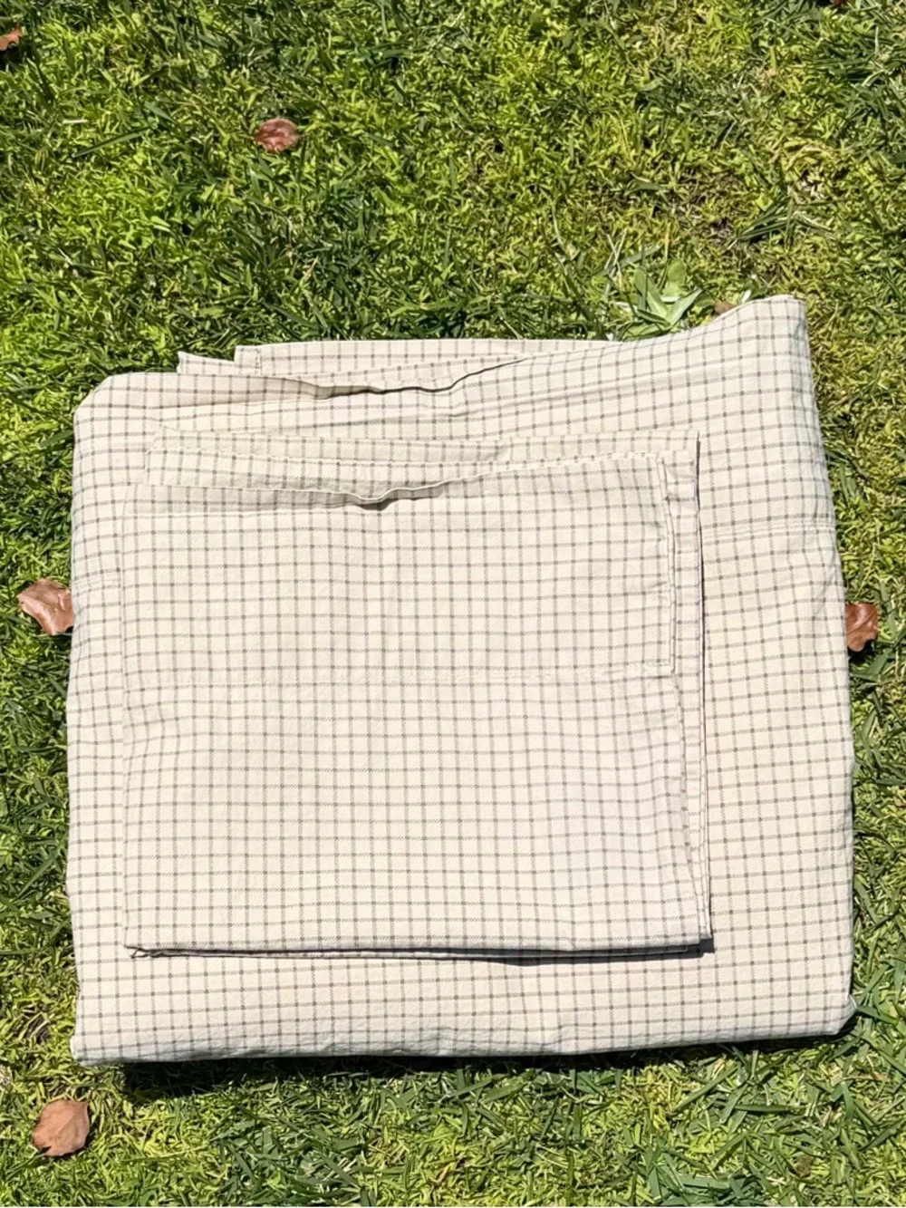 VTG Ralph Lauren Chaps Bramble Tattersall Neutral Plaid 2-Piece King Sheet Set